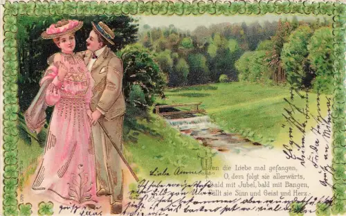 Wen die Liebe mal gefangen, O, dem folgt sie allerwärts Pärchen Postkarte AK