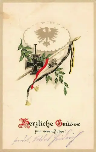 Herzliche Grüsse zum neuen Jahre ! EK2 1. WK Patriotika AK 1915