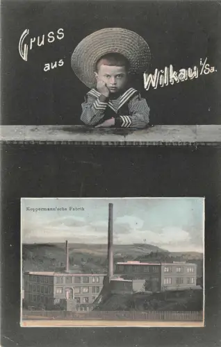 AK Wilkau Sachsen Koppermannsche Fabrik Gruß Postkarte 1908