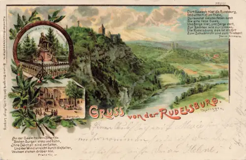 Gruß von der Rudelsburg Burghof Bad Kösen Sachsen-Anhalt Litho Postkarte AK 1902