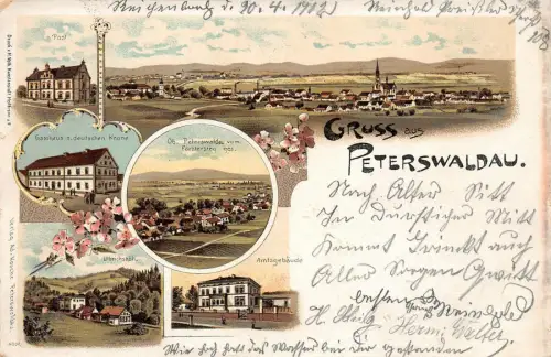 AK Peterswaldau Gasthaus deutschen Krone Schlesien Litho 1902