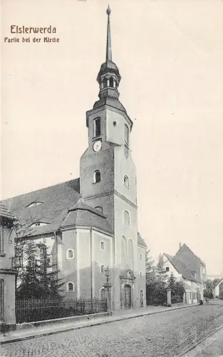 Elsterwerda Partie bei der Kirche Postkarte AK 1928