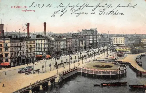 Stadtansicht mit Jungfernstieg Hamburg Postkarte AK 1906