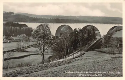 Autobahnbrücke Weißensand im Göltzschtal Vogtland Sachsen Postkarte AK