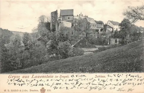 Gruss aus Lauenstein mit Schloss Erzgebirge Sachsen Postkarte AK 1901