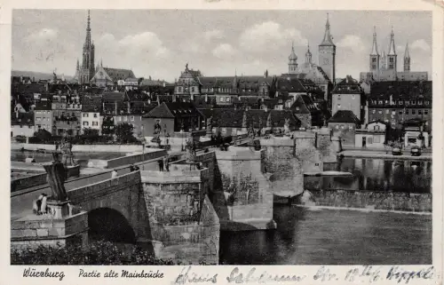 Würzburg Partie alte Mainbrücke Postkarte AK 1940