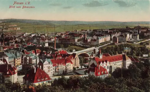 Blick auf Plauen Vom Bärenstein aus im Vogtland Sachsen Postkarte AK