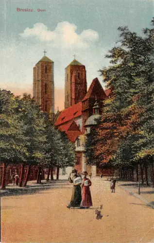 Breslau Dom Damen Bäume Postkarte 1918