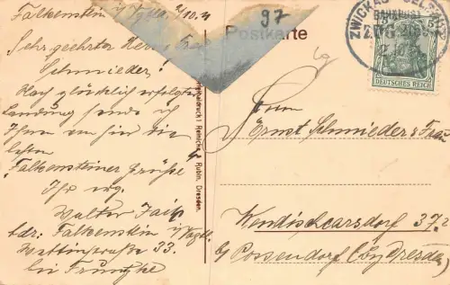 Falkenstein i. Vogtl. Bahnhof-Strasse Postkarte AK 1911