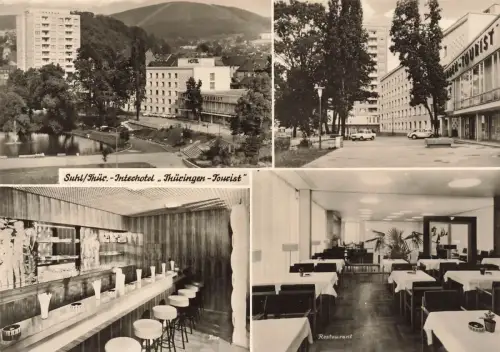 Interhotel Thüringer-Tourist mit Innenansicht Suhl Thüringen Postkarte AK