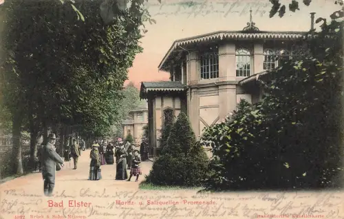 Moritz- und Salzquellen-Promenade in Bad Elster Sachsen Postkarte AK 1903