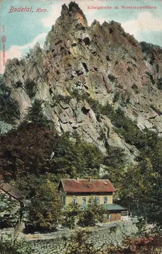Königsruhe mit Rosstrappefelsen Bodetal Harz Sachsen-Anhalt Postkarte AK