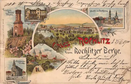 Gruß aus Rochlitz und vom Rochlitzer Berge Sachsen Litho Postkarte AK 1900