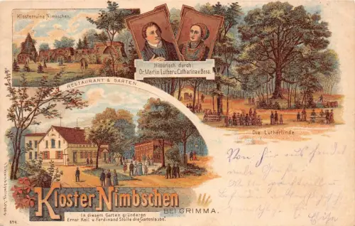Kloster Nimbschen mit Restaurant bei Grimma Sachsen Litho Postkarte AK 1899