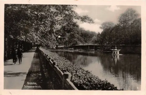 Schwanenteich in Grimma Sachsen Postkarte AK 1942