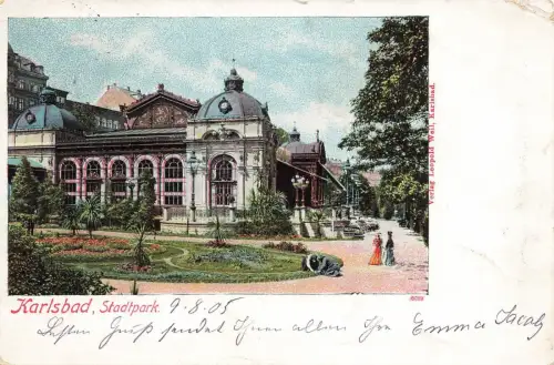 Ansicht Stadtpark in Karlsbad Böhmen Postkarte AK 1905