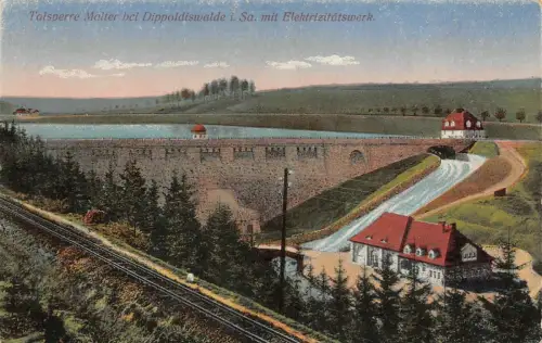 Dippoldiswalde Talsperre Malter mit Elektrizitätswerk Sachsen Postkarte AK 1919