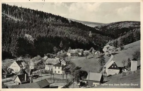Partie aus dem Seiffner Grund Erzgebirge Sachsen Postkarte AK 1936