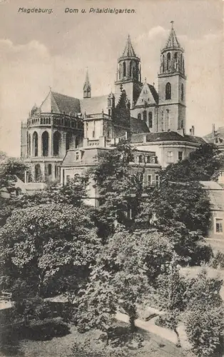Dom und Präsidialgarten in Magdeburg Sachsen-Anhalt Postkarte AK