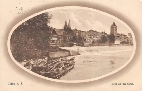 Calbe a. S. Partie an der Saale Postkarte 1924
