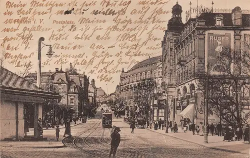 Plauen i. V. Postplatz Straßenbahn Postkarte AK 1919