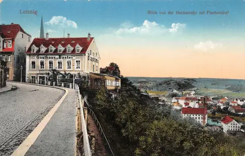 Leisnig Blick von d. Hochstraße auf Fischendorf Gasthaus Bastei Feldpost AK 1916