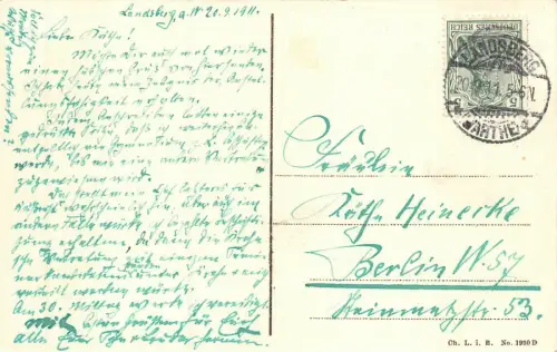 Landsberg a.W. Marktplatz mit St. Marienkirche Pauckschbrunnen Postkarte AK 1911