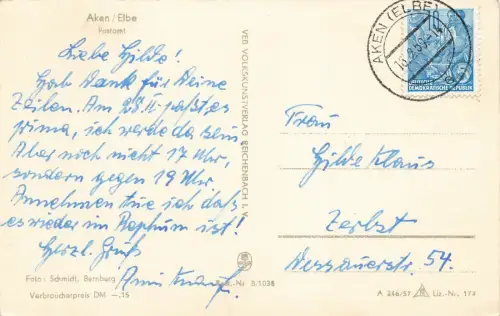 Postamt in Aken/Elbe Sachsen-Anhalt Postkarte AK 1959