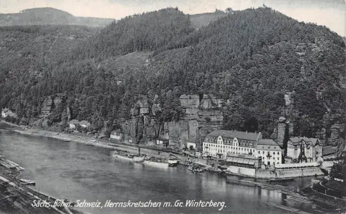 Sächs. Böhm. Schweiz Herrnskretschen m. Gr. Winterberg Postkarte AK