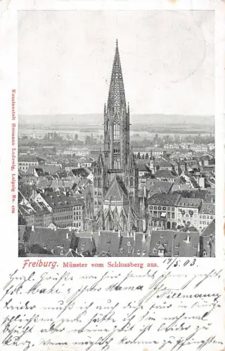 Freiburg Münster vom Schlossberg aus Baden-Württemberg Postkarte AK 1903
