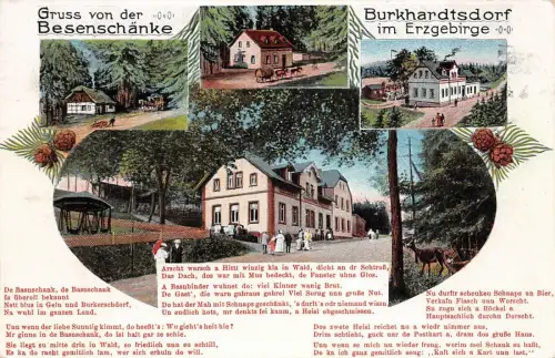Gruss von der Besenschänke Burkhardtsdorf im Erzgebirge AK 1916