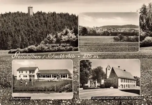 Kirche, Rathaus und Kindergarten in Steinhilben Schwäb. Alb Baden-Württemberg AK