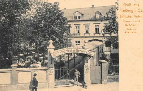 Gruß aus Freiberg mit Bairischer Garten Konzert- Ball-Saal Sachsen AK 1914