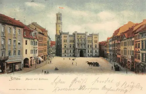 Markt mit Rathaus Zittau Sachsen Postkarte AK 1901