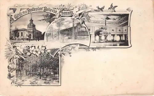 Chemnitz Sachsen Restaurant Bellevue Litho Postkarte