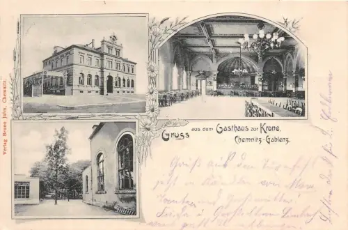 Chemnitz - Gablenz Sachsen Gasthaus zur Krone Lithographie 1905