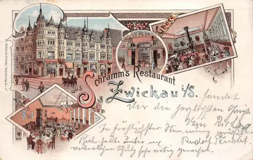 Zwickau Sachsen Schramms Restaurant Litho Postkarte 1898