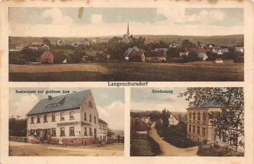 Restaurant zur goldnen Aue und Straßenzug Langenchursdorf Sachsen Postkarte