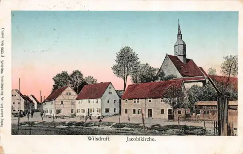 Straßenansicht und Jacobikirche in Wilsdruff Sachsen Postkarte AK 1916