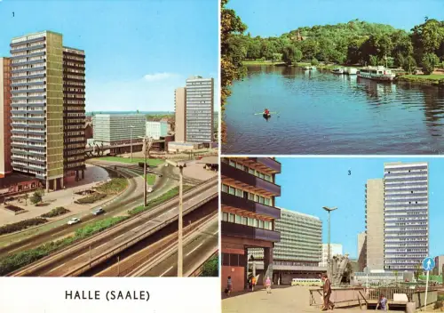Hochstraße am Thälmannplatz Saalepartie Halle Saale Sachsen-Anhalt Postkarte AK