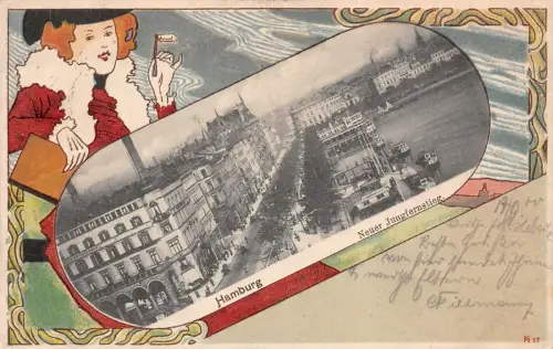 Hamburg Neuer Jungfernstieg Postkarte AK 1900