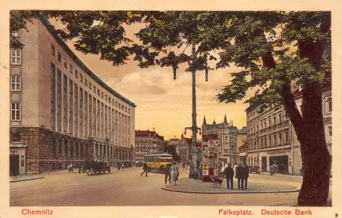 AK Chemnitz Sachsen Falkeplatz Deutsche Bank 1925
