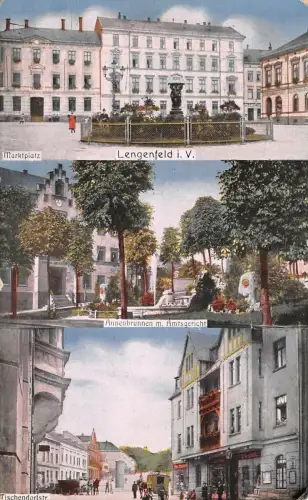 Lengenfeld i. V. Marktplatz Annenbrunnen m. Amtsgericht Postkarte AK 1910