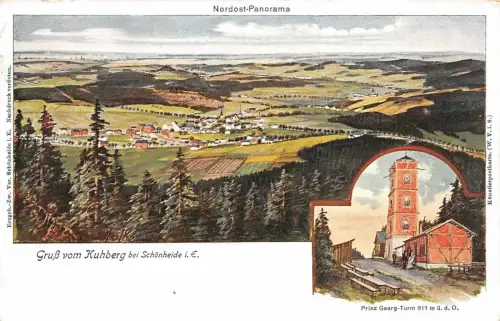 Gruß vom Kuhberg bei Schönheide Prinz Georg Turm Erzgebirge Sachsen AK 1930