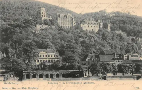 Heidelberg Schloss v. d. Hirschgasse gesehen Baden-Württemberg Postkarte AK 1903