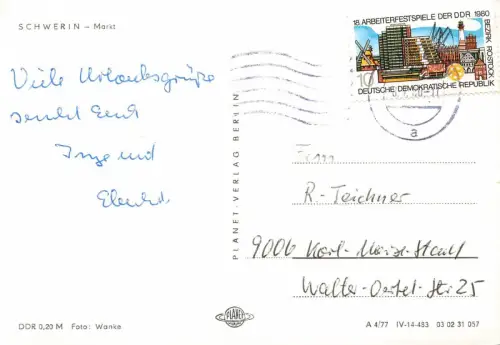 Markt in Schwerin Mecklenburg-Vorpommern Postkarte AK 1980