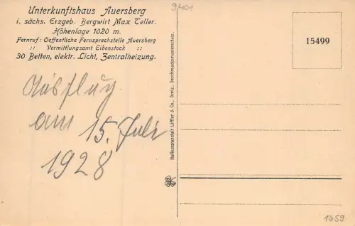 Auersberg Unterkunftshaus 1020m i. Erzgeb. AK 1928