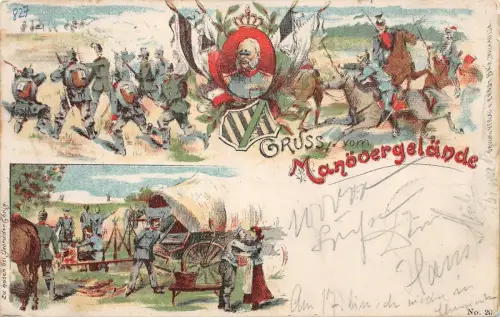 Gruss vom Manövergelände Patriotika Postkarte AK 1898