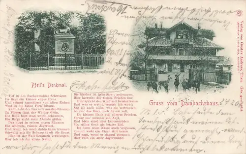 Gruss vom Dambachshaus mit Pfeils Denkmal Thale Sachsen-Anhalt Postkarte AK 1901