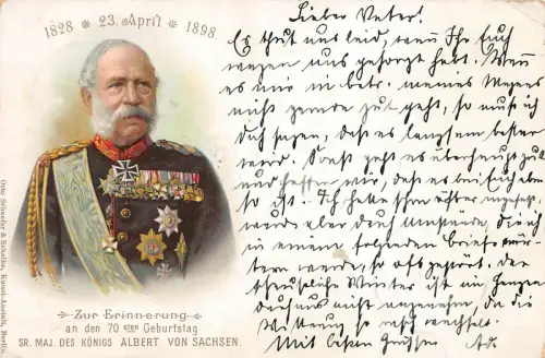 Erinnerung an Geburtstag König Albert von Sachsen Patriotika Postkarte AK 1898